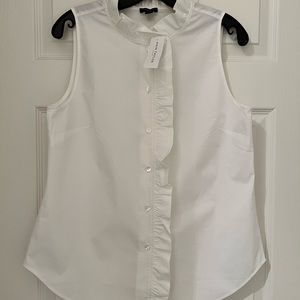 Ann Taylor White Ruffle Button Down Sleeveless Top